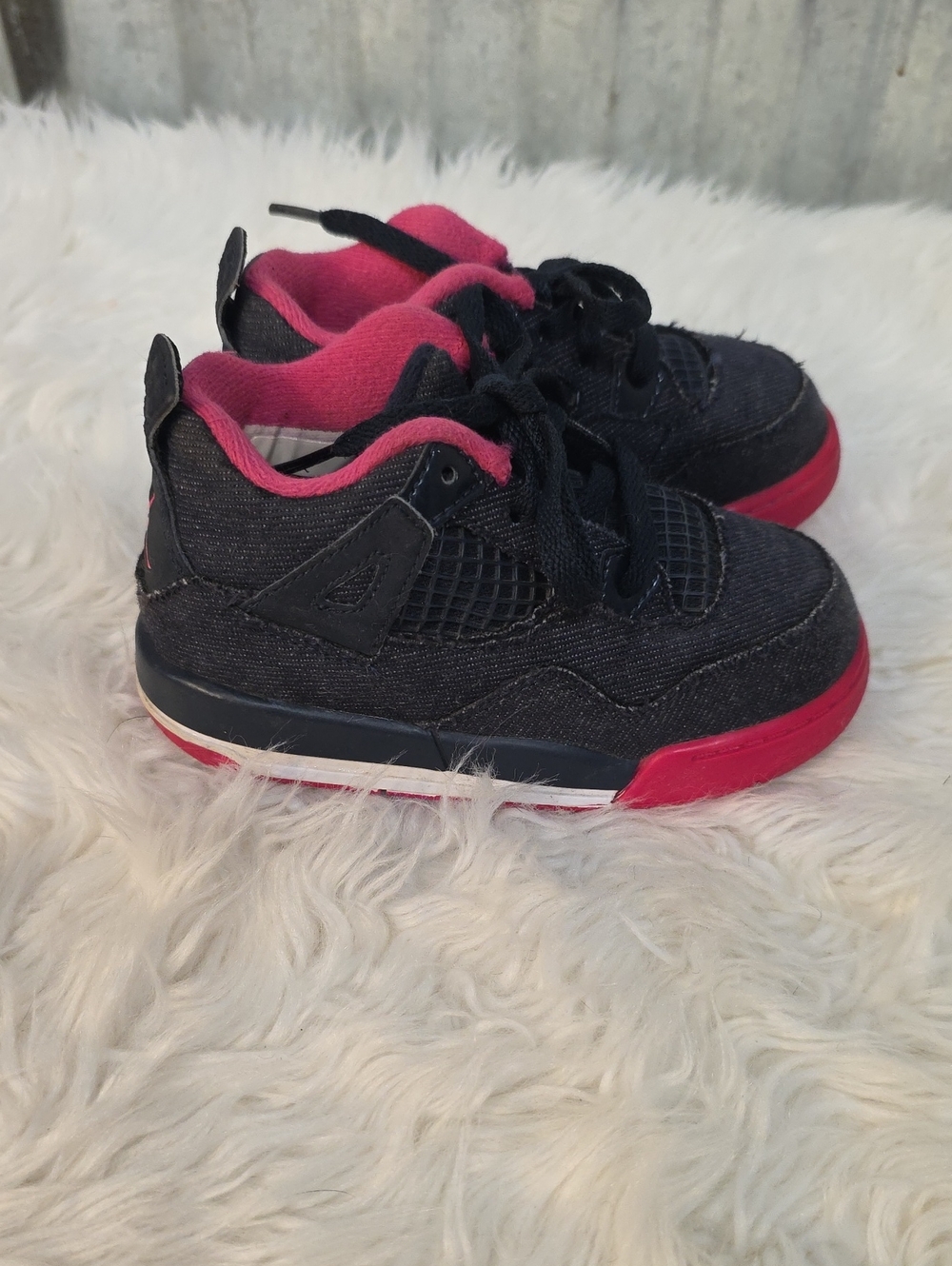 Jordan Kids Dark Denim Sneakers with Pink Accents